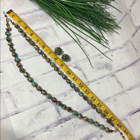 Vintage Boho Marbled Necklace & Clip Earring Set - Picture 9 of 9